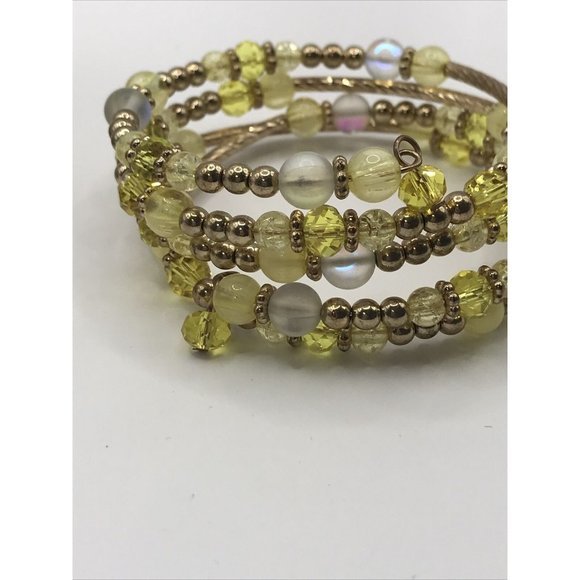 Beaded Wrap Bracelet Memory Wire Multicolored Glass Beads Contemporary yellow - Picture 5 of 5